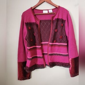 Tag Burgundy and Pink Floral Cardigan